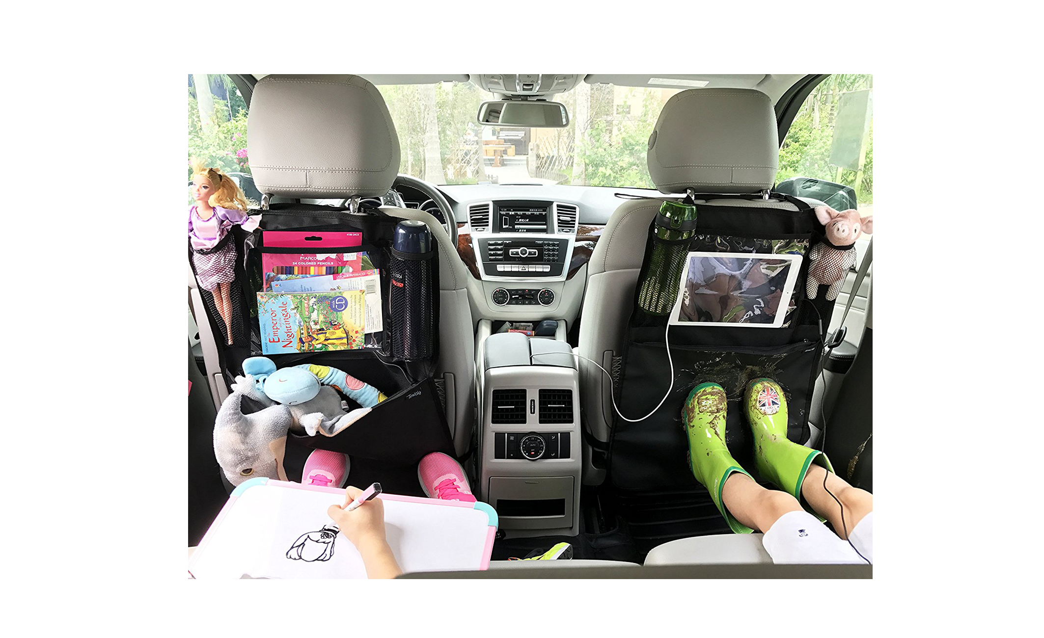 IPad Back Seat Travel Organiser, Waterproof Kick Mats Universal Car